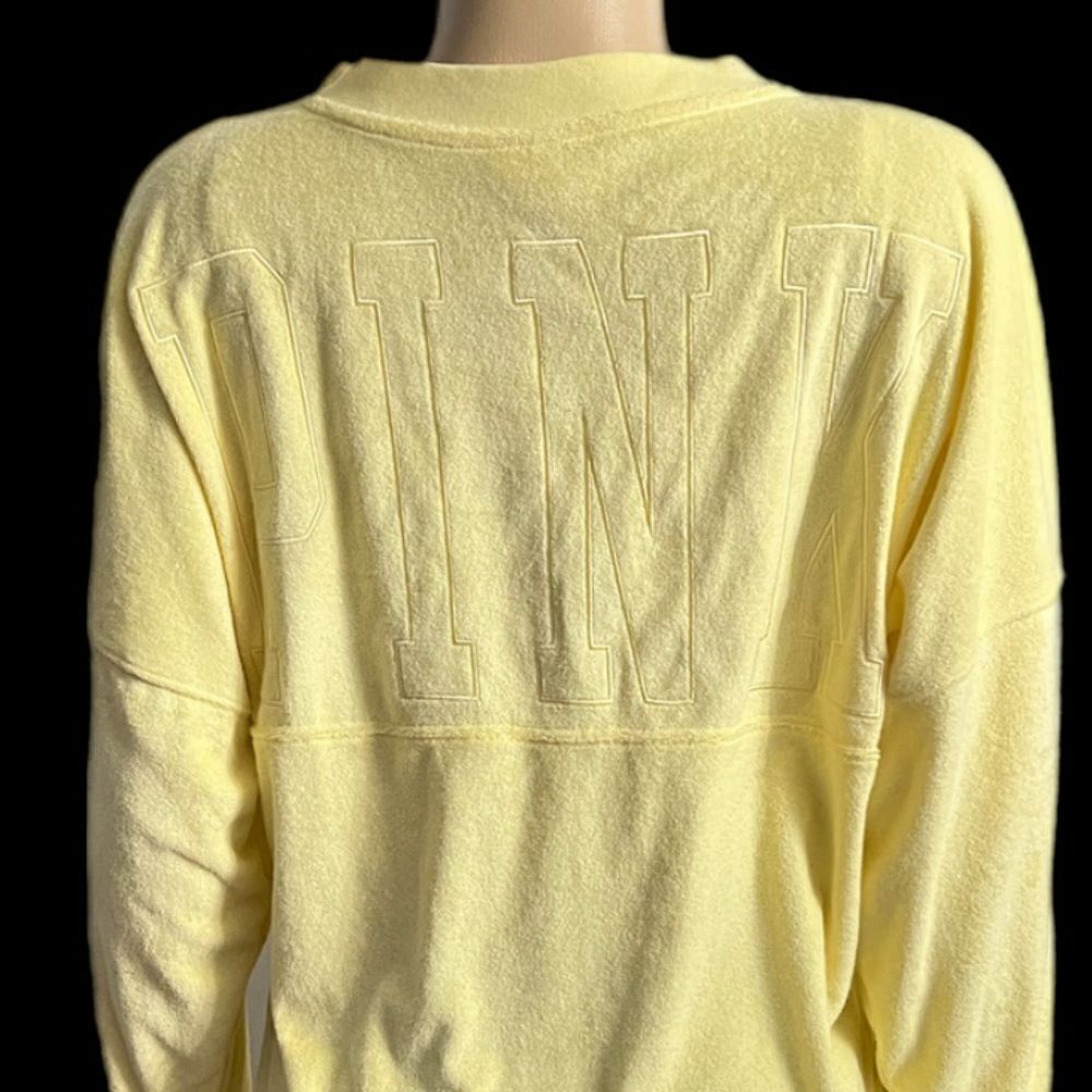 Victoria’s Secret Pink Varsity Terry Cloth V Neck Oversized Pullover Yellow